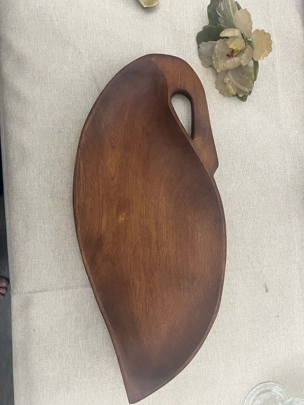 Wooden Serving Tray 16" x 7.5" Dark waxed Smooth finish LEAF Shape